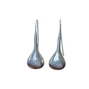 Modernist Mexican Alpaca Silver Drop Earrings Long Teardrop Boho Modern Bohemian